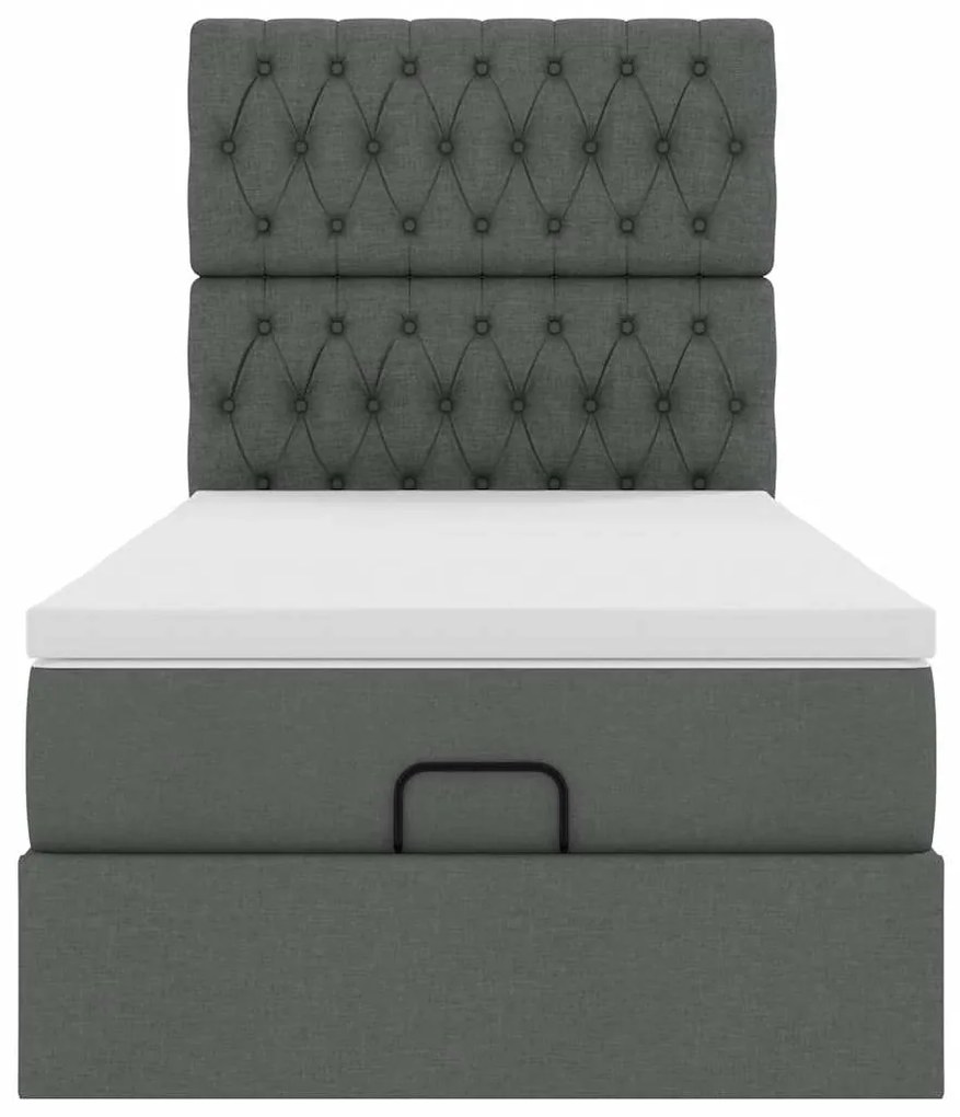 Cama otomana com colchão 90x200 cm tecido cinzento escuro