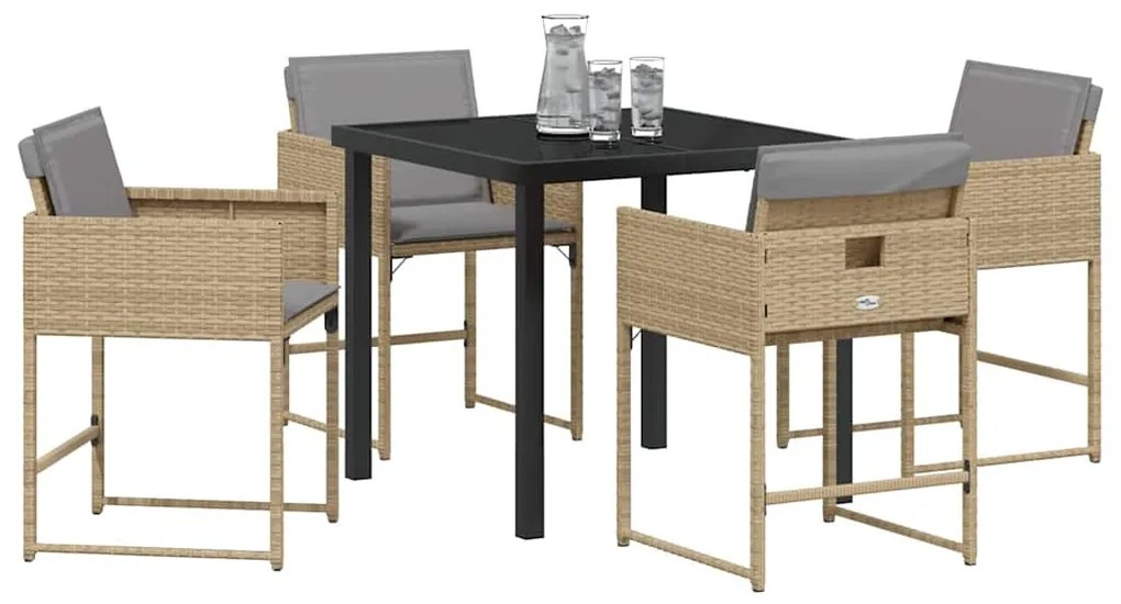 Conjunto de Jantar de Jardim com 5 Peças e Almofadas Beje em Rattan Si