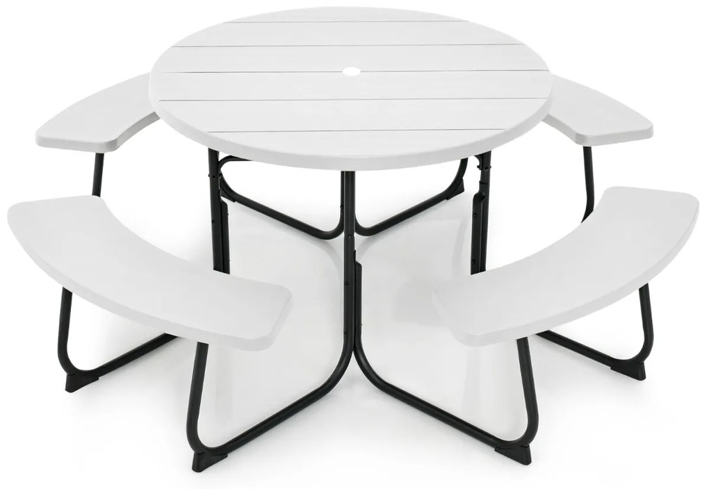 Conjunto de jardim para 8 pessoas com mesa e 4 bancos, orifício para guarda-sol e mesa de campismo redonda para piquenique no jardim Carga 225 kg Bran