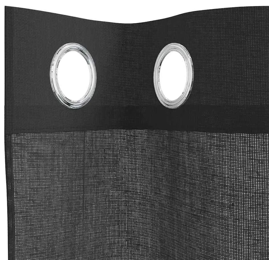 Cortinas de voile com ilhós 2 pcs preto 140x260 cm