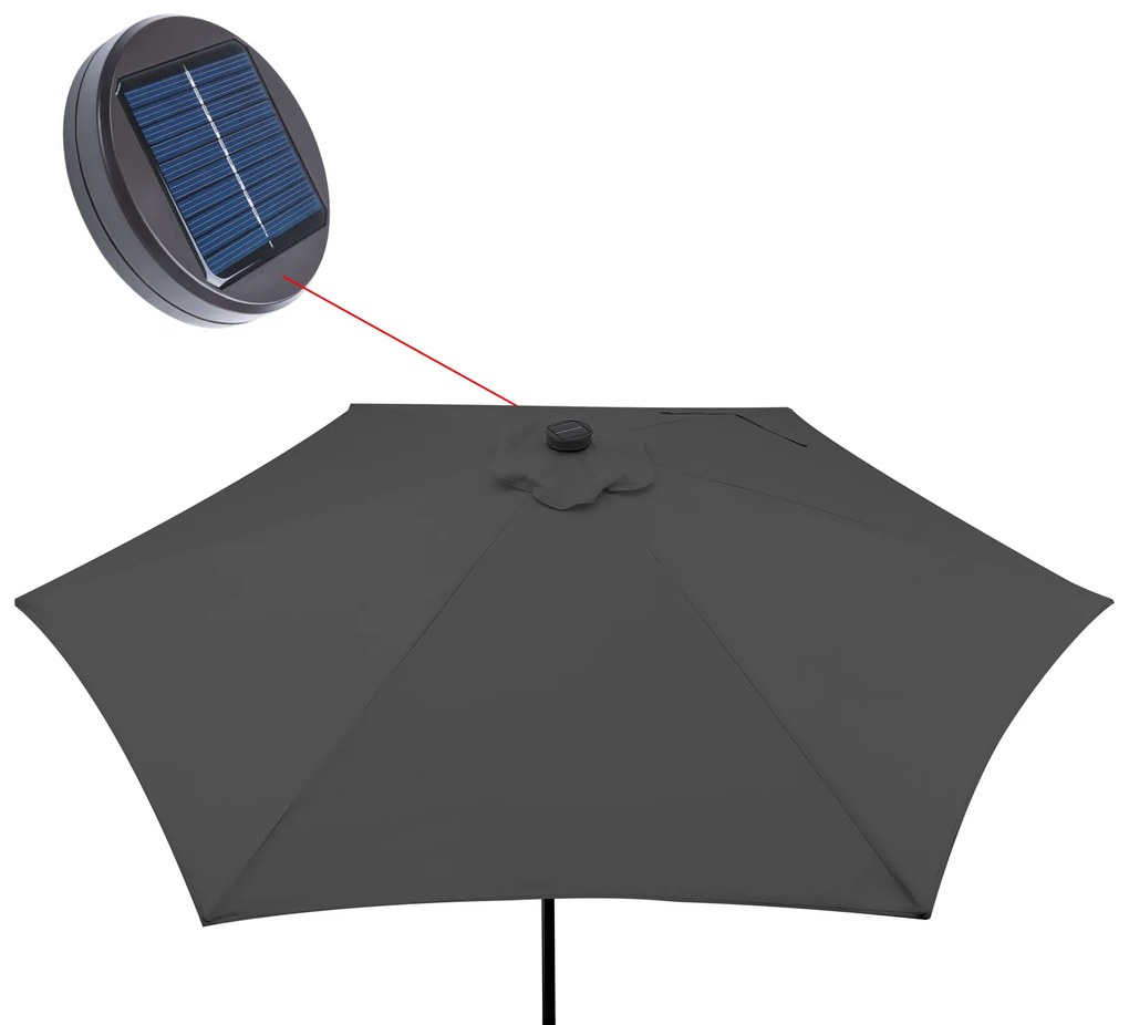 Guarda-sol solar LED Miami alumínio Ø270 cm proteção UV 80+ Antracite