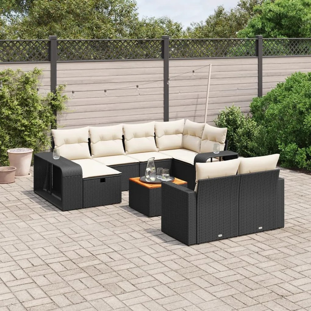11 pcs conjunto sofás de jardim c/ almofadões vime PE preto