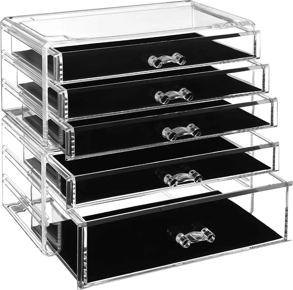 Organizador de maquilhagem com 5 gavetas 24 x 22 x 13,5 cm transparente