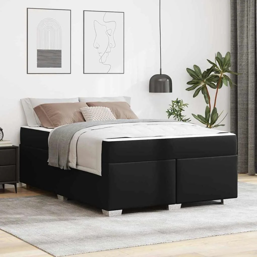 vidaXL Estrutura da Cama com colchão Preto 160 x 200 cm tecido