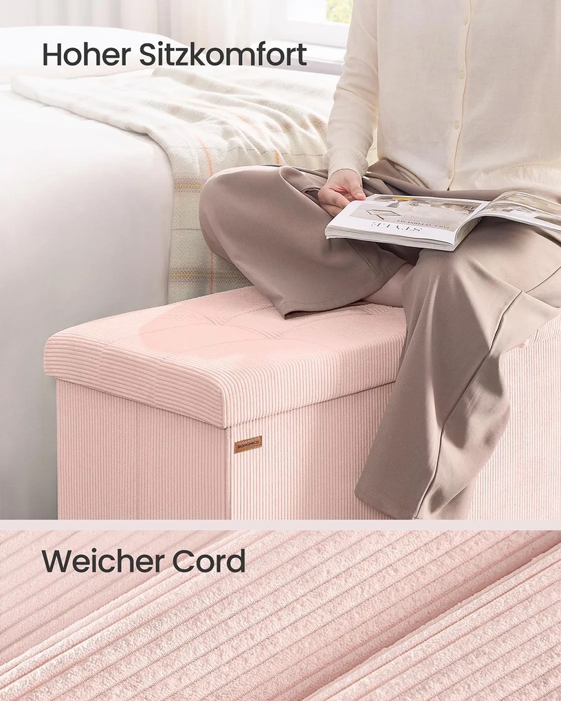 Banco dobrável com espaço de arrumação e design rebatível 38 x 110 x 38 cm Rosa