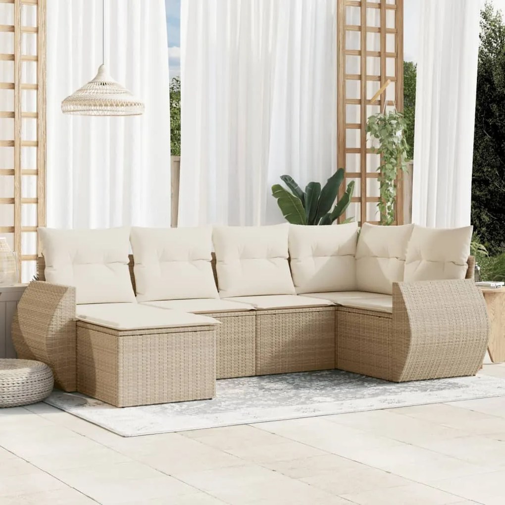 vidaXL 6 pcs conjunto de sofás p/ jardim com almofadões vime PE bege