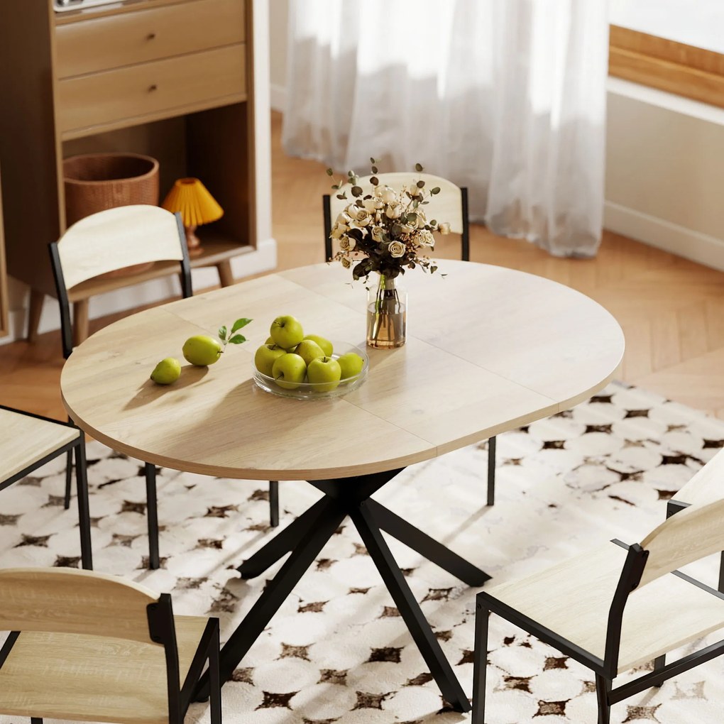 Mesa de jantar oval extensível para 4 a 6 pessoas, mesa de cozinha com extensão de 100-135 cm (CADEIRAS NÃO INCLUIDAS), com efeito de madeira natural
