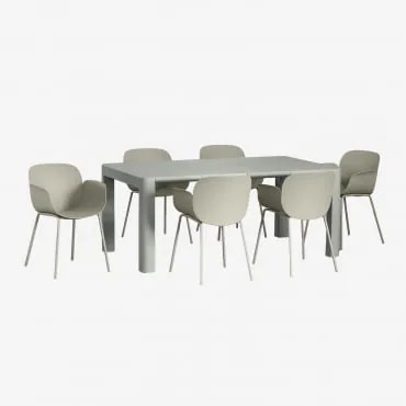 Conjunto De Mesa Retangular Arnadine (180x100 Cm) E 6 Cadeiras De Jantar Lynette Verde Cáqui - Sklum