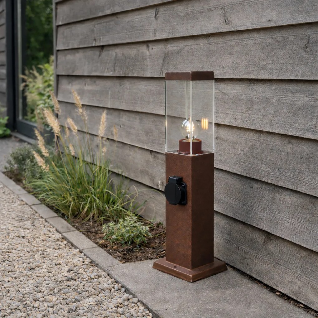 Candeeiro de exterior castanho ferrugem 45 cm com tomada IP44 - Malios