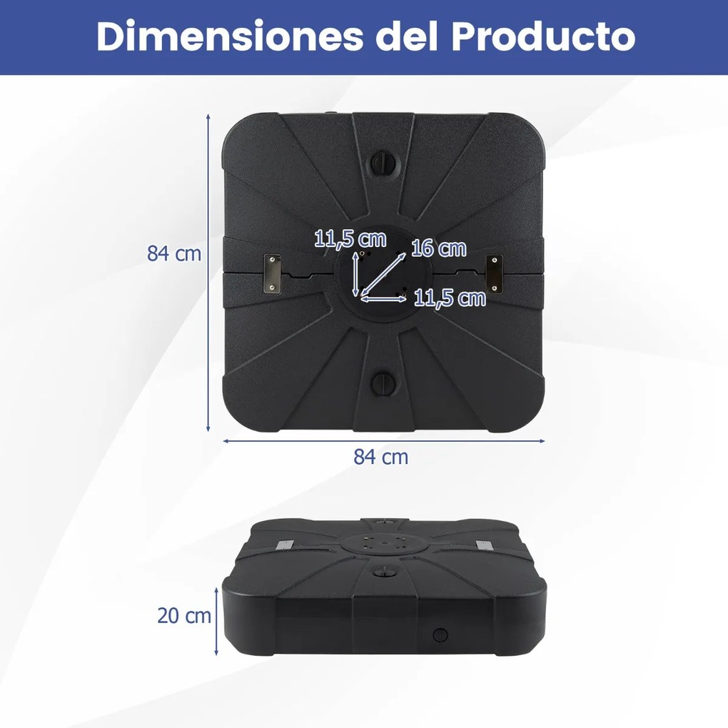 Base para guarda-sol de exterior com rodas 84 x 84 cm , de alta resistência, enchimento com água ou areia, portátil, para terraço, jardim ou piscina P