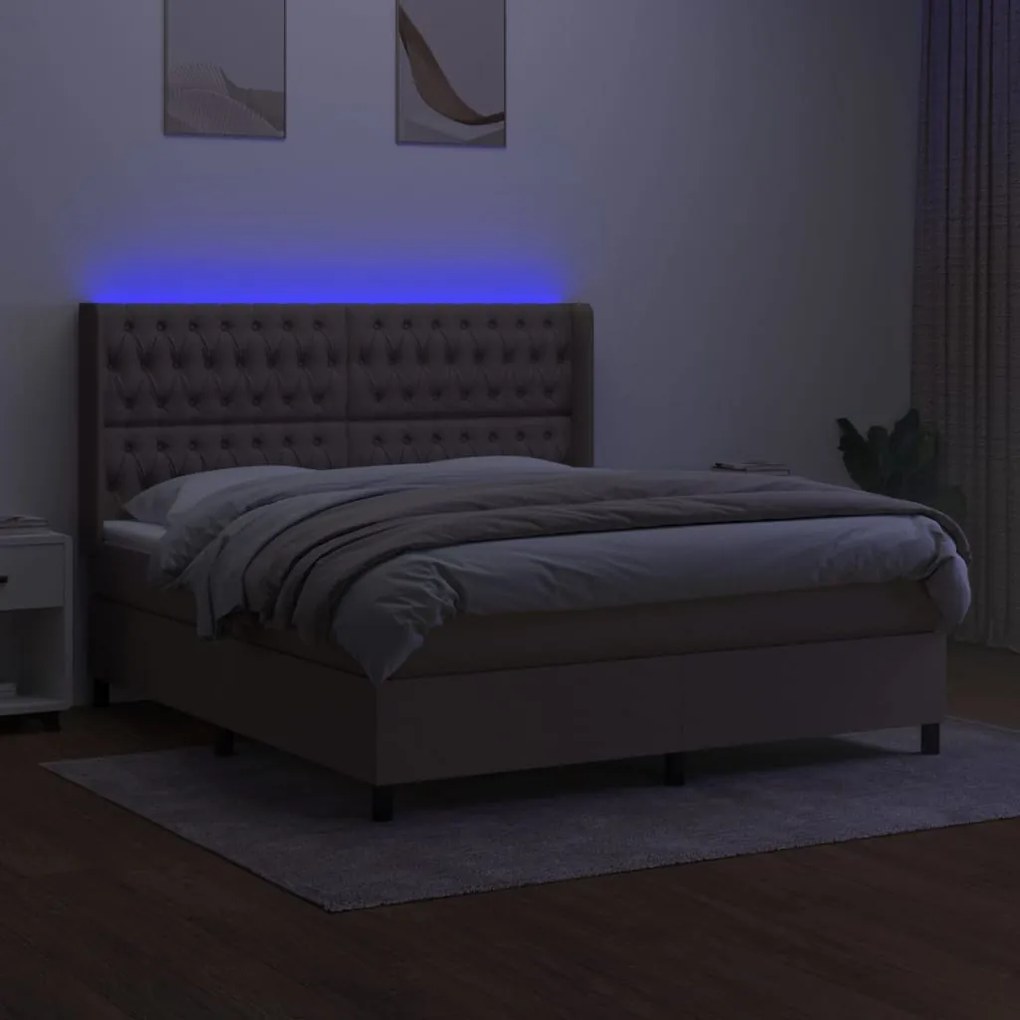 Cama box spring colchão/LED 160x200 cm tecido cinza-acastanhado