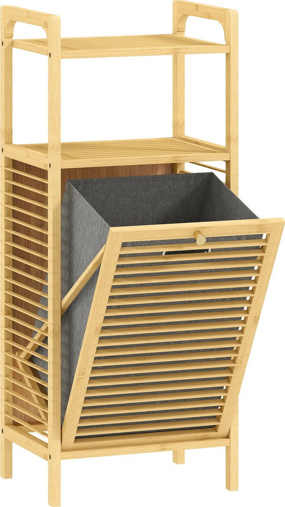 HOMCOM Armário para Roupa de Bambu Móvel Auxiliar para Casa de Banho 40x30x95 cm com 2 Prateleiras Abertas Cesto Amovível Madeira | Aosom Portugal