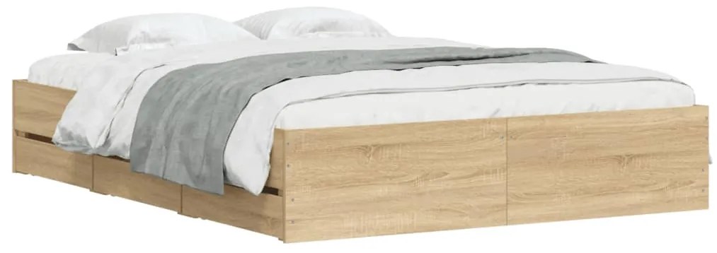Estrutura de cama c/ gavetas derivados madeira carvalho sonoma