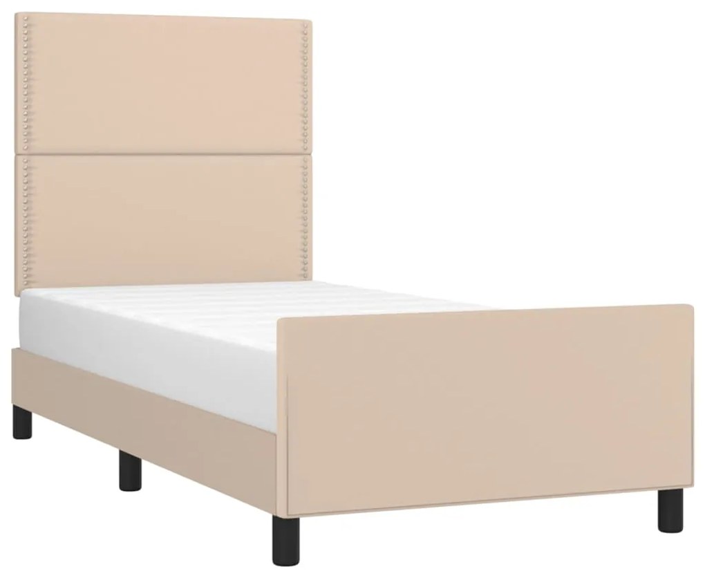 Estrutura cama cabeceira 90x200 cm couro artificial cappuccino