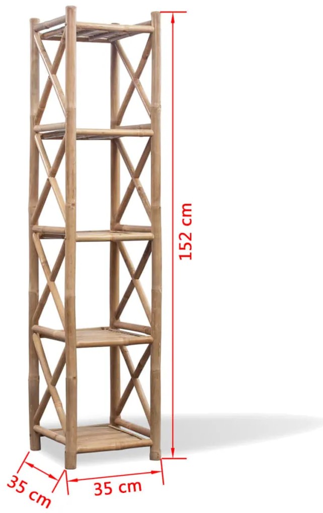 Estante de bambu quadrada com 5 prateleiras