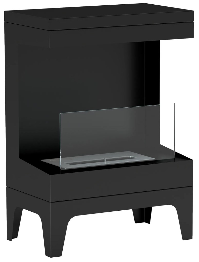 HOMCOM Lareira de Bioetanol com Depósito de 0,9L Apagador de Chamas de Aço Inoxidável Tempo de Combustão 3,3H para Interiores 15-20 m² 38x22x54 cm Preto