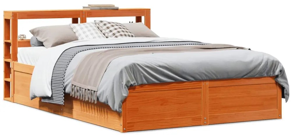 Estrutura cama c/ cabeceira 140x200cm pinho maciço castanho-mel