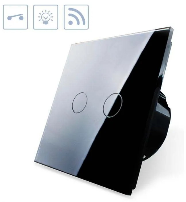 Interruptor tátil 2 botões + função controlo remoto, Painel frente preto vidro temperado