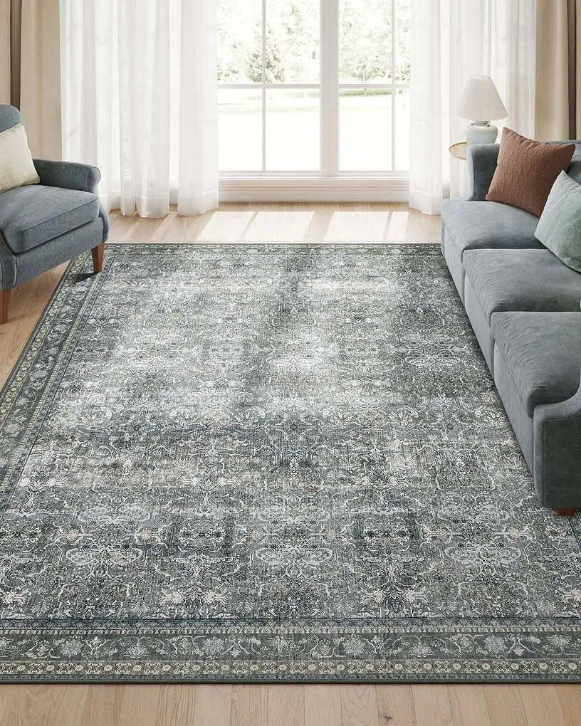 Tapete em estilo vintage 160 x 230 cm lavável na máquina cinza ardósia