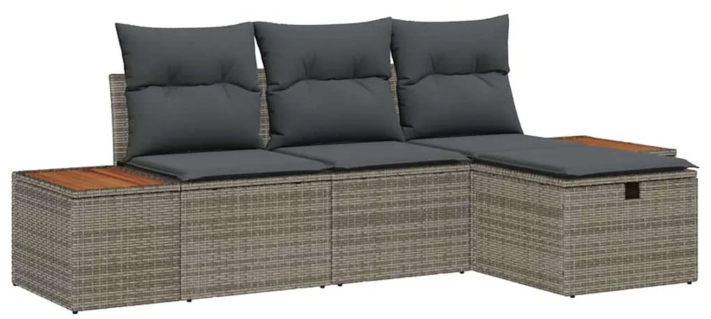 Conjunto de Sofá de Jardim vidaXL 4 Peças com Almofadas Cinzento Ratta