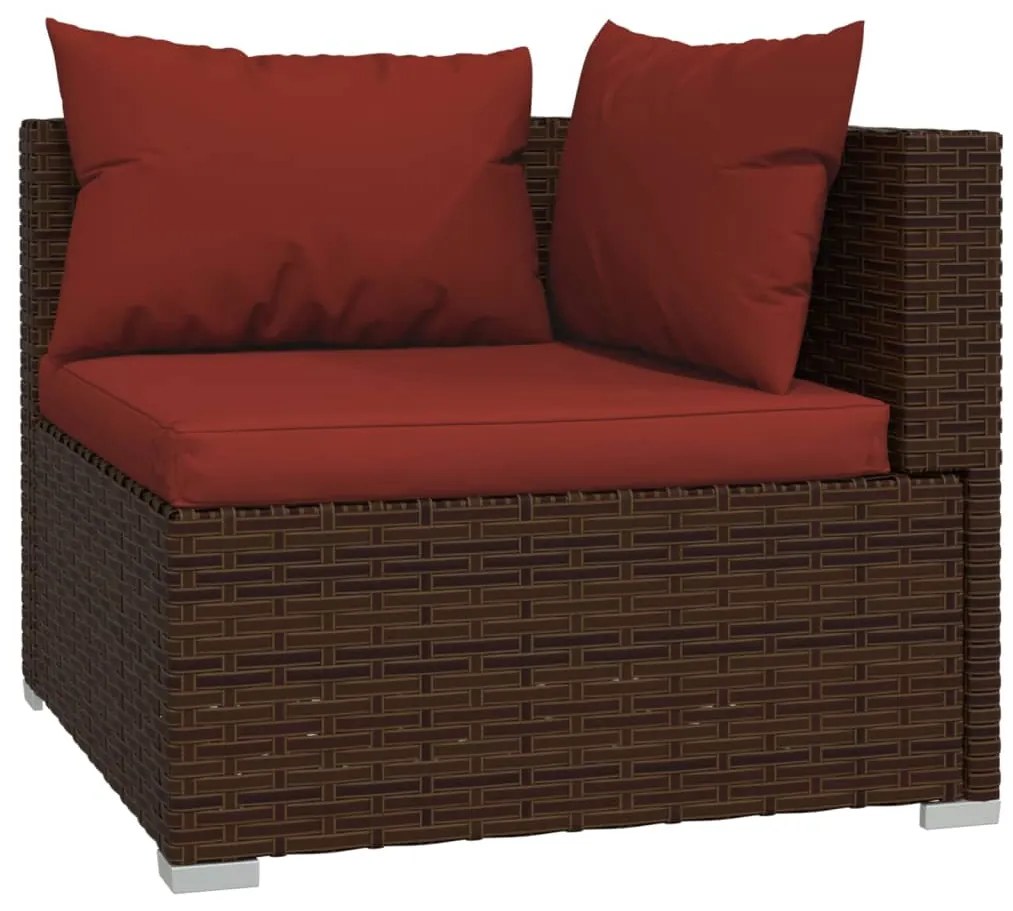 5 pcs conjunto lounge jardim c/ almofadões vime PE castanho