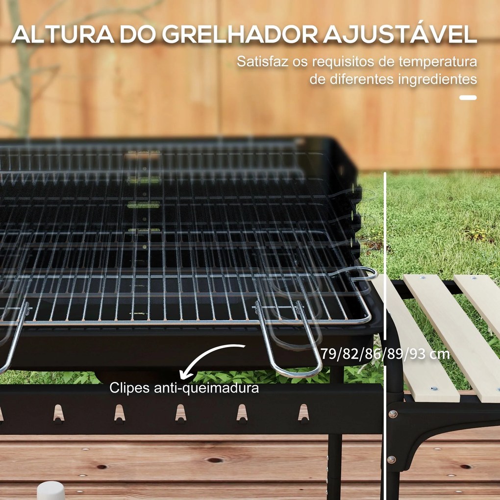 Barbecue a Carvão com Rodas Barbecue Portátil com Grelha Ajustável em