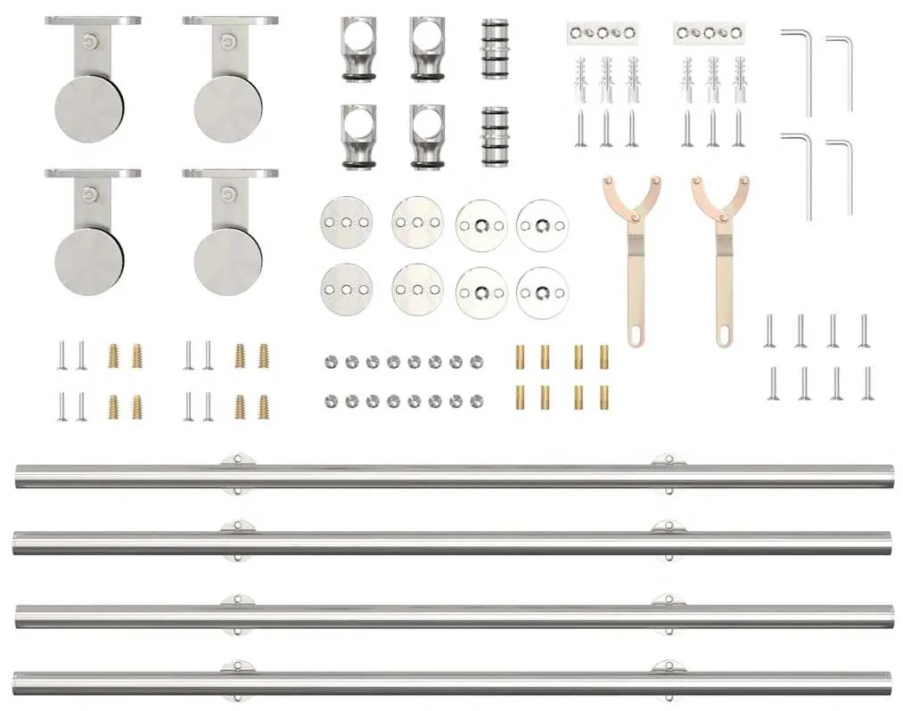 Kit ferragens p/ porta deslizante 183cm aço inoxidável prateado