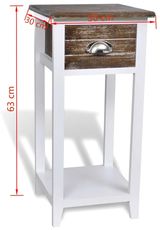 Mesa de cabeceira com 1 gaveta, castanho e branco