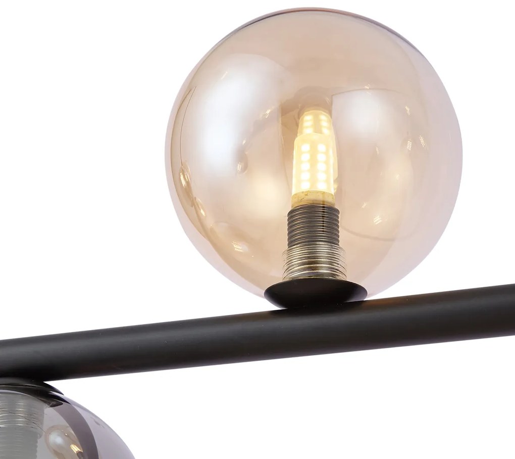 Candeeiro suspenso preto com vidro fumê e âmbar retangular 8-luzes - Monaco