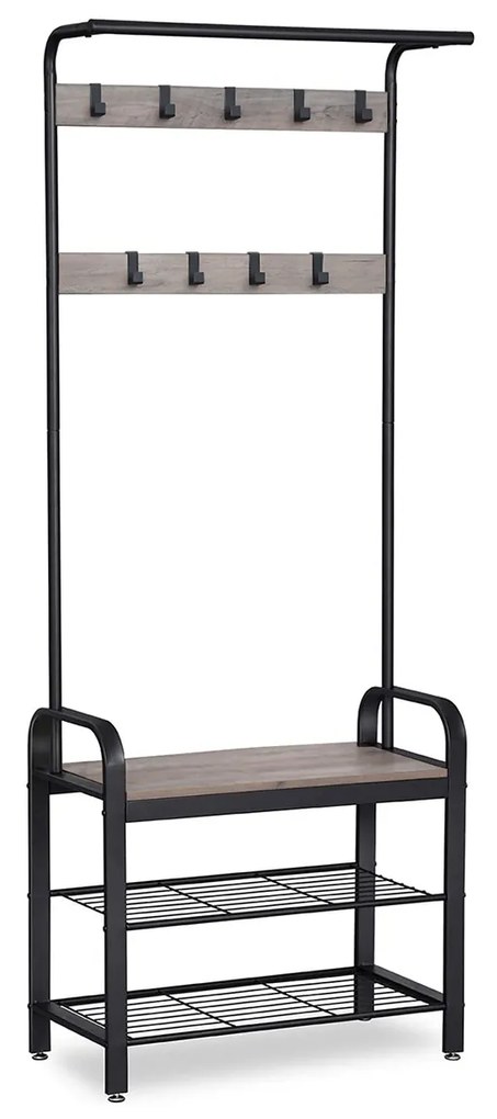 Cabide Bengaleiro entrada Hall com banco e sapateira 33,7 x 72 x 183 cm preto-greige