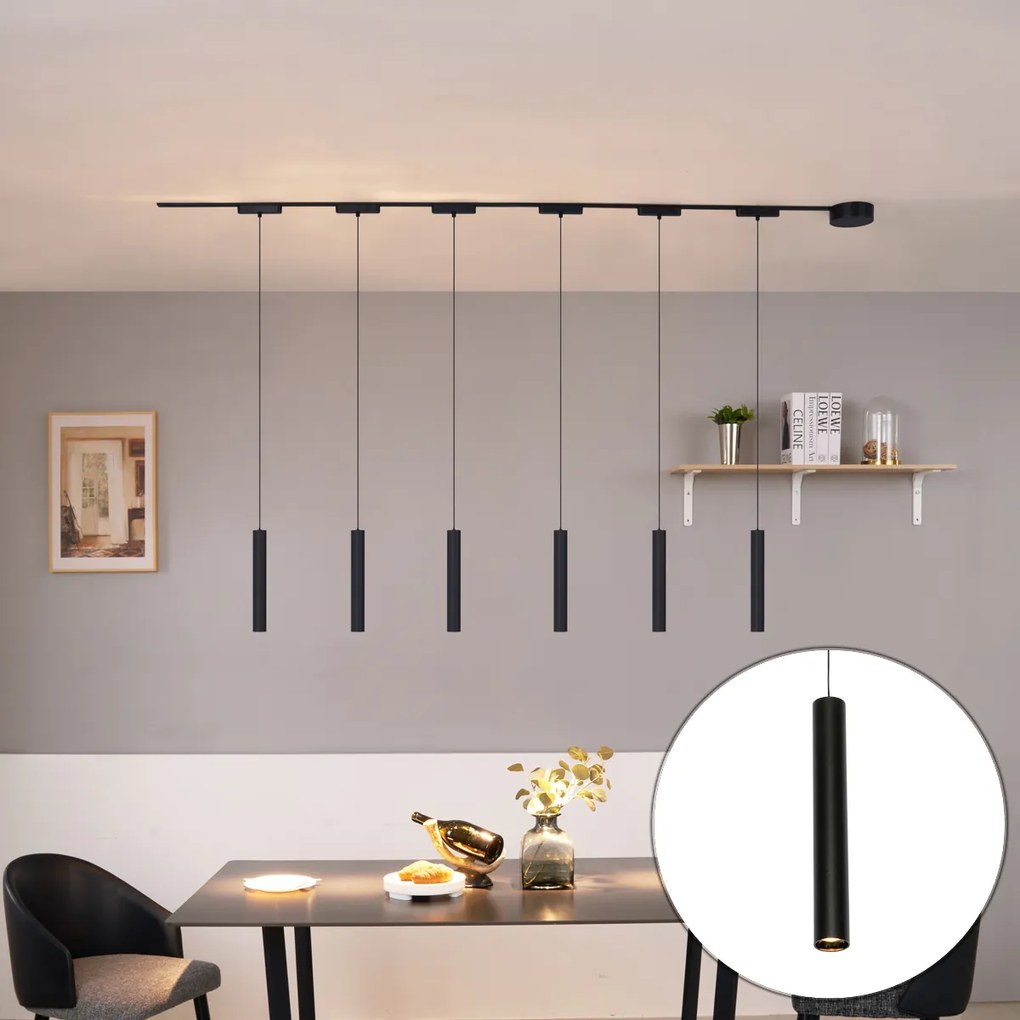 Sistema de iluminação de trilho moderno com 6 pendentes pretos monofásicos - Magnetic Cassie