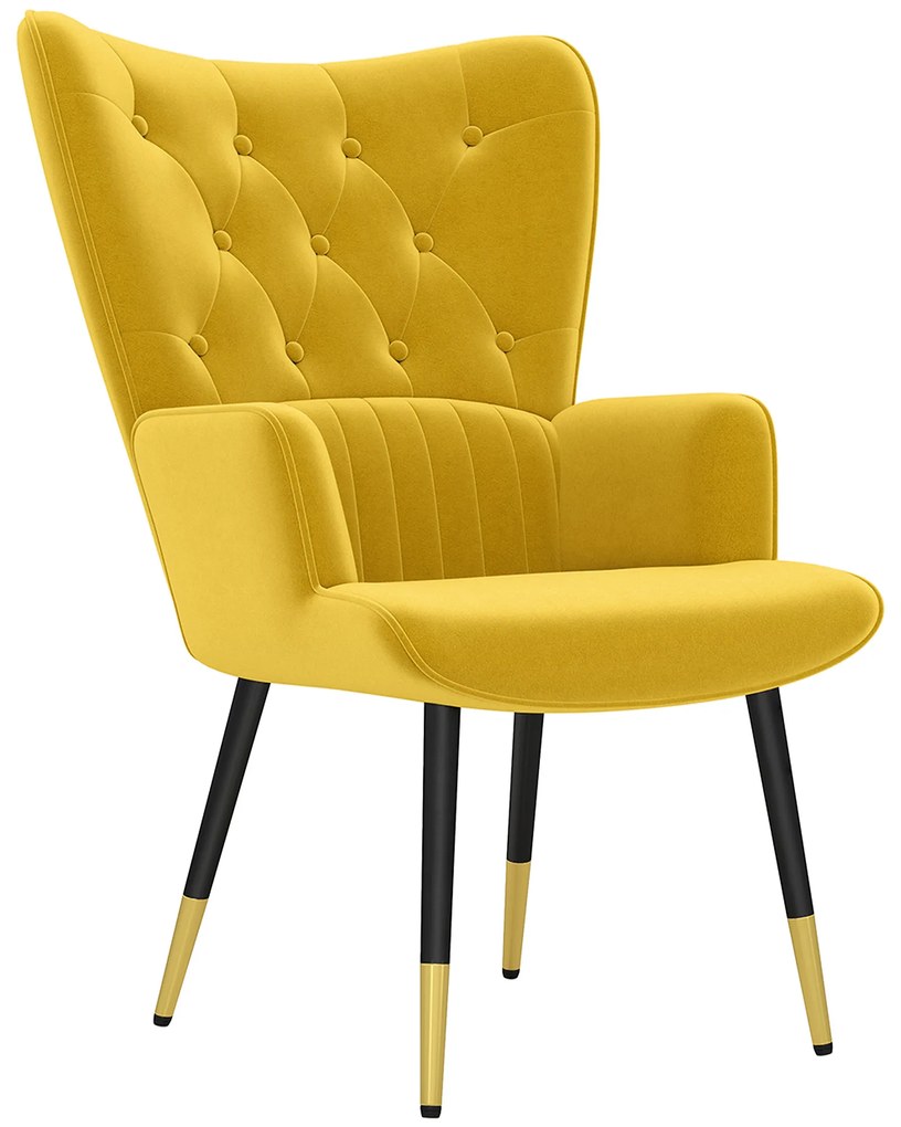 HOMCOM Poltrona Individual Estofada em Veludo com Encosto Alto Apoio para os Braços e Pés de Aço Estilo Moderno 68x72x103 cm Amarelo