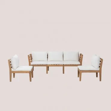 Conjunto De Jardim Com Sofá Modular De 3 Peças Com Apoios De Braços E 2 Poltronas Em Madeira De Acácia Filips Gardénia Branco - Sklum