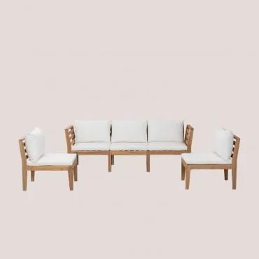 Sofá De Jardim Modular De 5 Peças Com Braços Em Madeira De Acácia Filips Gardénia Branco - Sklum