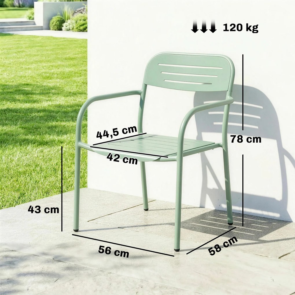 Conjunto de 2 cadeiras de jardim empilháveis (MESA NÃO INCLUIDA), resistentes às intempéries, com braços, 56 x 58 x 78 cm, verde
