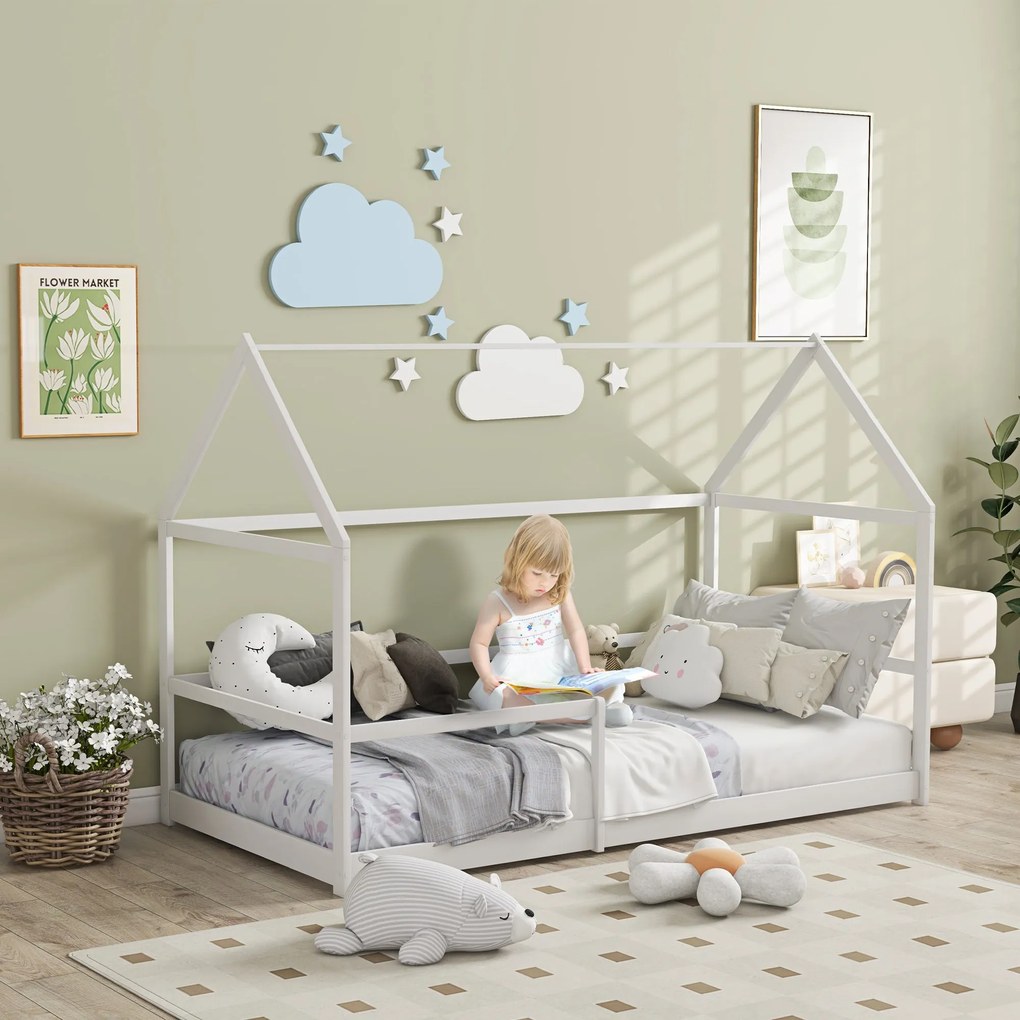 AIYAPLAY Cama para Crianças 90x190 cm Cama Infantil em Forma de Casa c