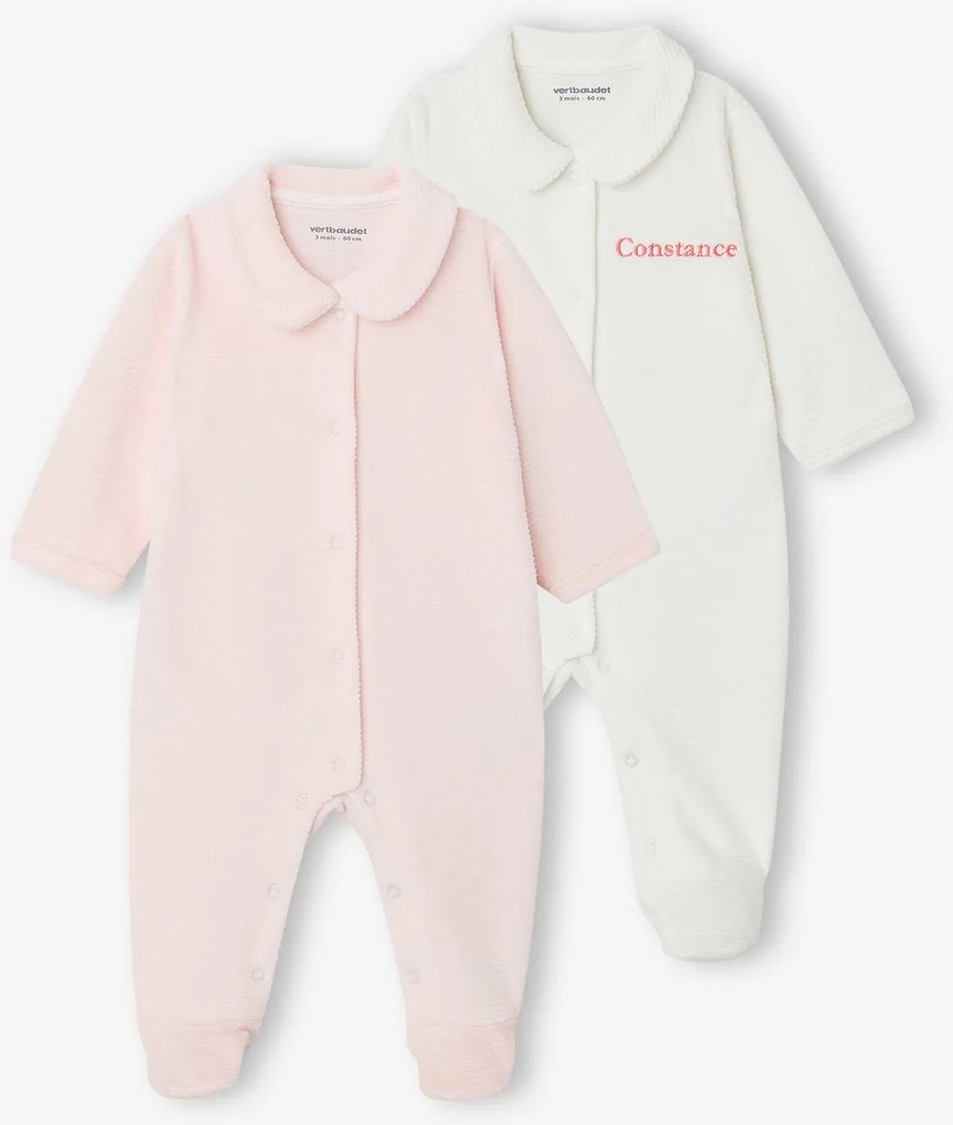 Lote de 2 pijamas em veludo canelado, para bebé rosa