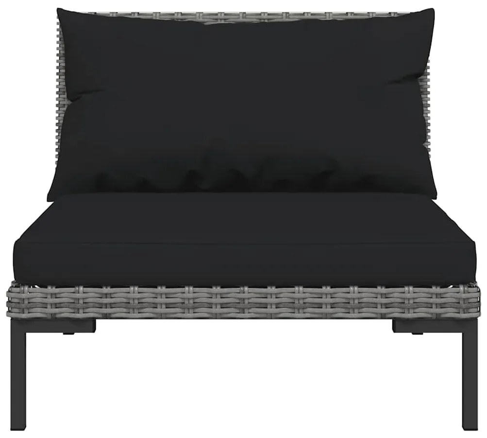 3 pcs conj. lounge jardim vime PE semicircular cinzento-escuro