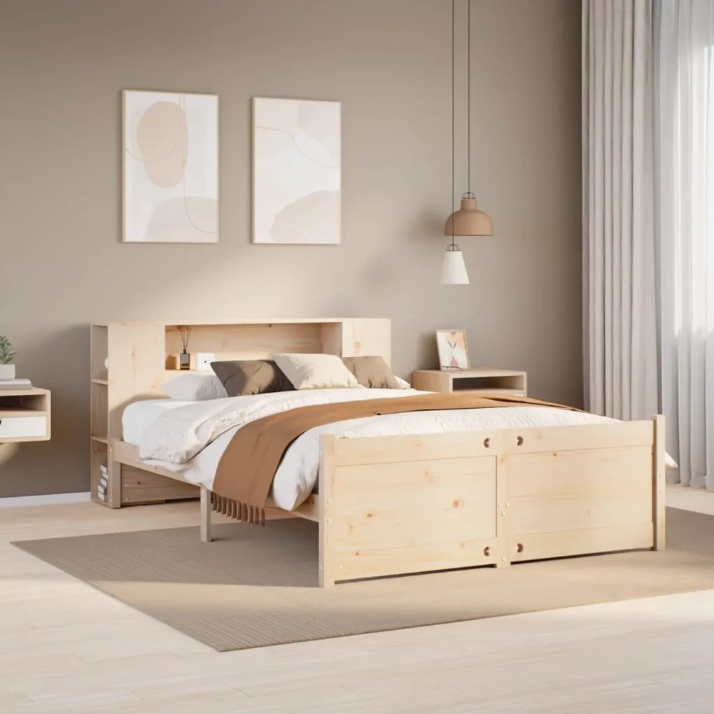 vidaXL Cama com estante sem colchão 120x200 cm pinho maciço