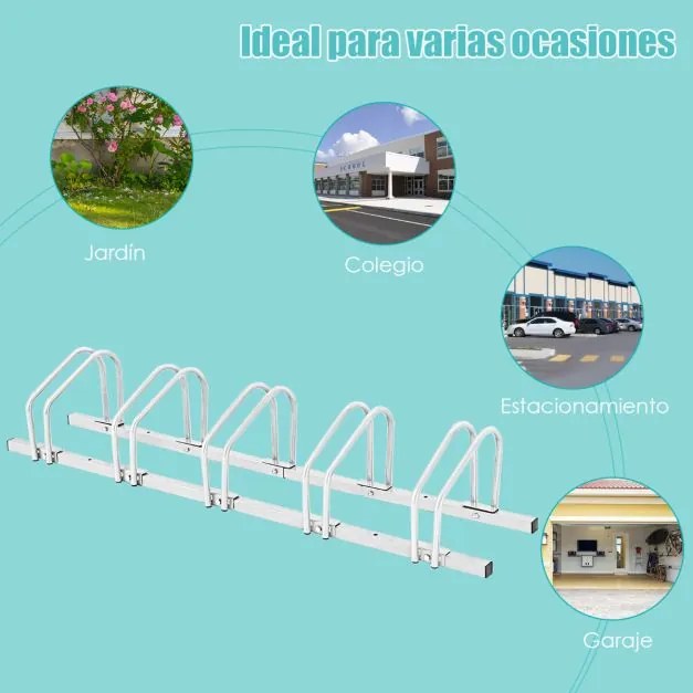 Suporte para bicicletas para 5 bicicletas Suporte para bicicletas para casa, jardim, garagem, parque 150 x 32,5 x 26 cm Prata
