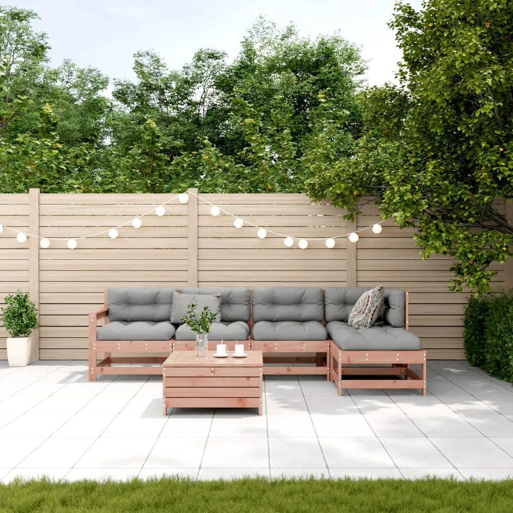 6 pcs conj. lounge jardim c/ almofadões madeira douglas maciça