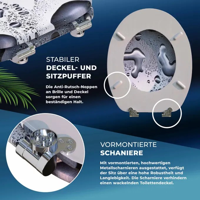 Assento sanitário Waterdrops com descida automática 45,7 x 38 cm Cinzento + Antracite