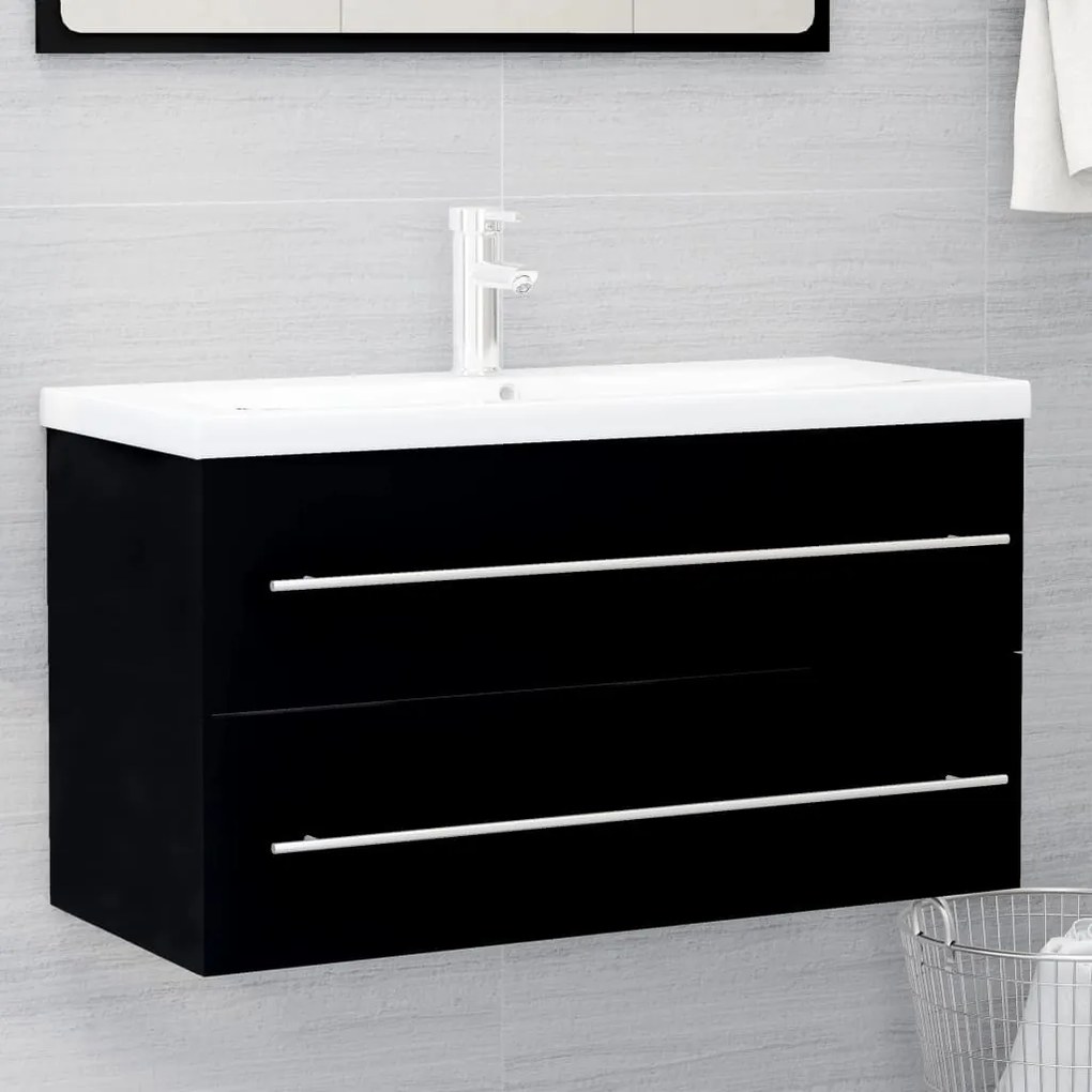 vidaXL Armário de lavatório 90x38,5x48 cm contraplacado preto