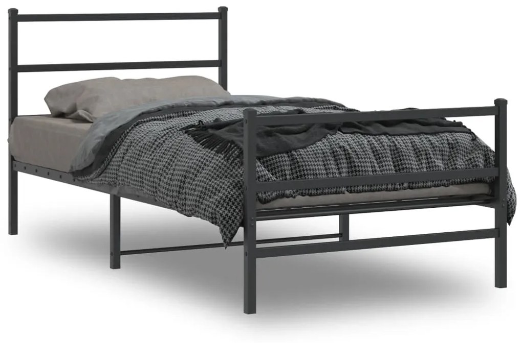 355378 vidaXL Estrutura de cama com cabeceira e pés 100x200 cm metal preto