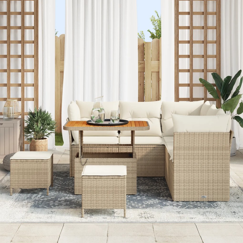 Conjunto de Sofá de Jardim com 8 Peças e Almofadas em Rattan Poliéster