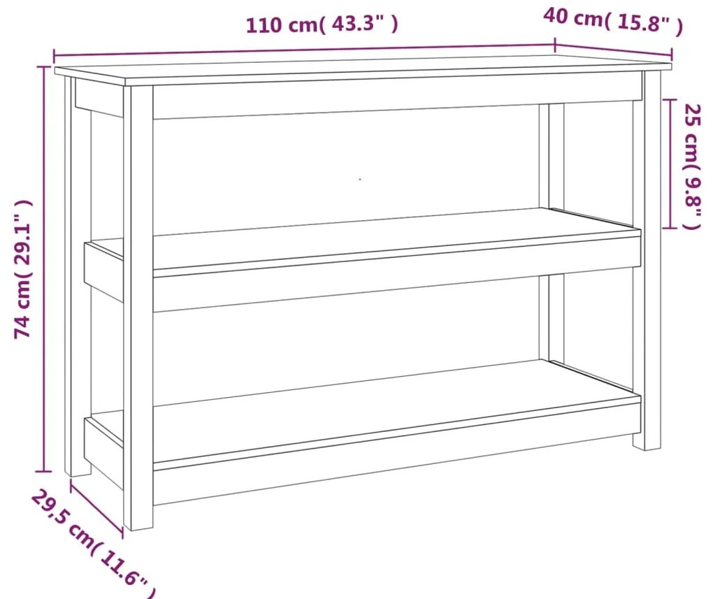 Mesa consola 110x40x74 cm madeira de pinho maciça cinzento