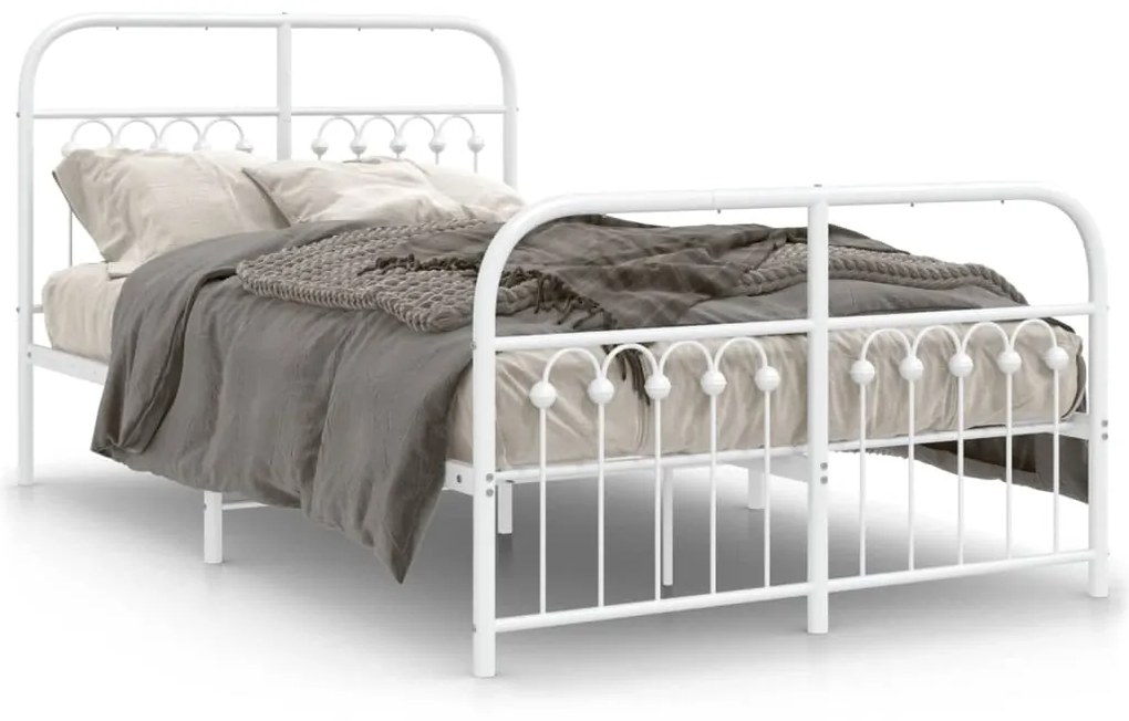 Estrutura de cama com cabeceira e pés 120x200 cm metal branco