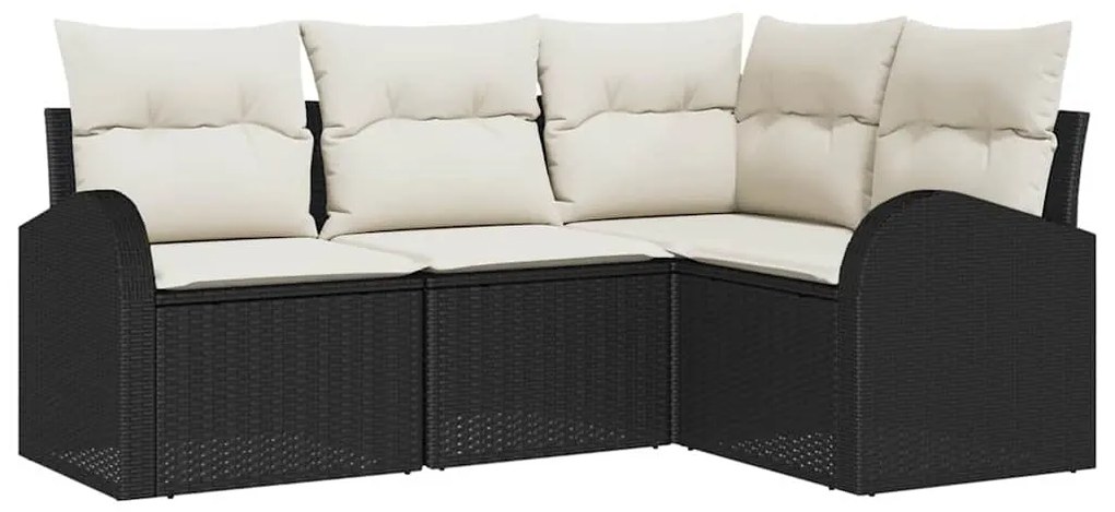 Conjunto de Sofá de Jardim vidaXL com Almofadas Preto Rattan PE