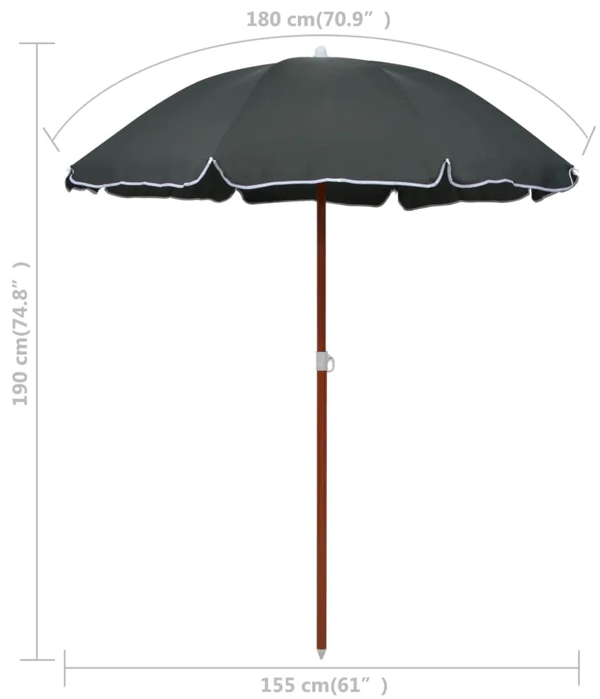 Guarda-sol de jardim com poste de aço 180 cm antracite