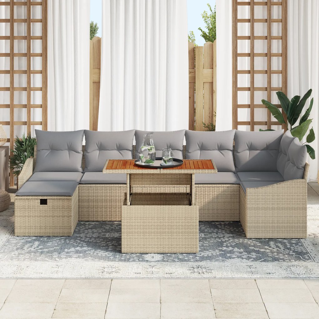 Conjunto de Sofá para Jardim de 8 Peças com Almofadas em Rattan Poliés